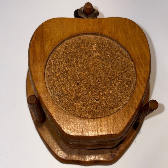 Vintage Wooden Coaster Set with Holder - Picture 2 of 9